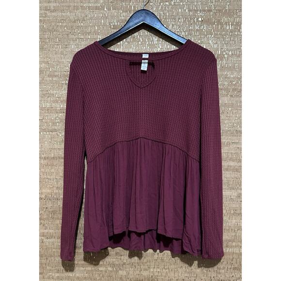 Altar'd State Sz M Medium Women’s Burgandy Sweater Knit Layered Chiffon Trim - Picture 1 of 7